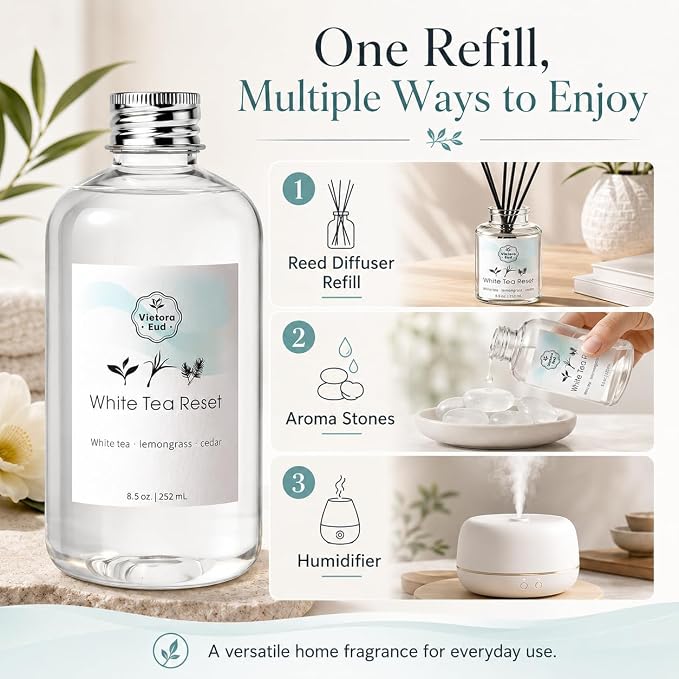 White Tea Diffuser Oil Refill(8.5 Fl Oz),Luxury Hotel Collection Diffuser Oil Inspired by Westin,100% Natural for Home&Office| Essential Oil for Ultrasonic Machine, Room Spray, Air Freshener, HVAC