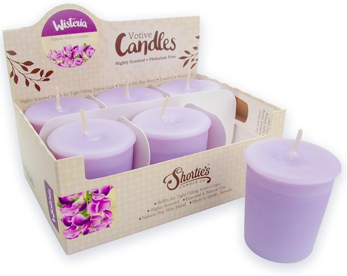 Pure Wisteria Soy Votive Candles - Scented with Essential & Natural Oils - 6 Purple Natural Votive Candle Refills - Flower & Floral Collection