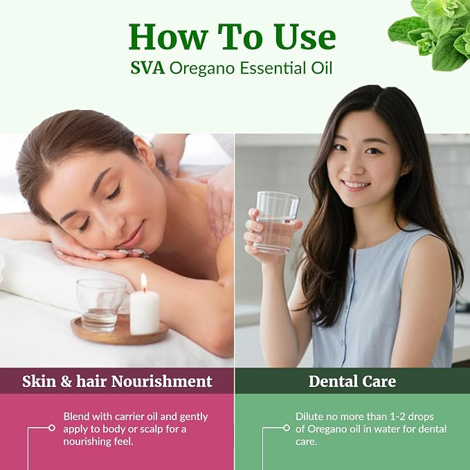 SVA Oregano Essential Oil – 16 Fl Oz – 100% Natural Oregano Oil - for Diffuser, Hair Care, Face, S-kin Care, Aromatherapy, Scalp and Body Massage, Soap and Candle Making