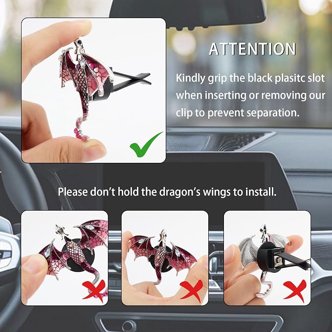 ORIESSE Purple Dragon Car Accessory,1pcs Bling Wyvern Car Air Freshener Vent Clip,Cute Girly Refillable Air Freshener Diffuser,Dazzing Rhinestone Dashboard Decoration for Women