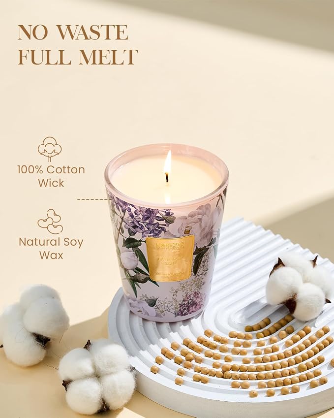 M&SENSE Lavender Glow Soy Candle, 14.1oz 60H Non Toxic Slow Burning, Calming Aromatherapy for Sleep, Spa & Meditation Gifts