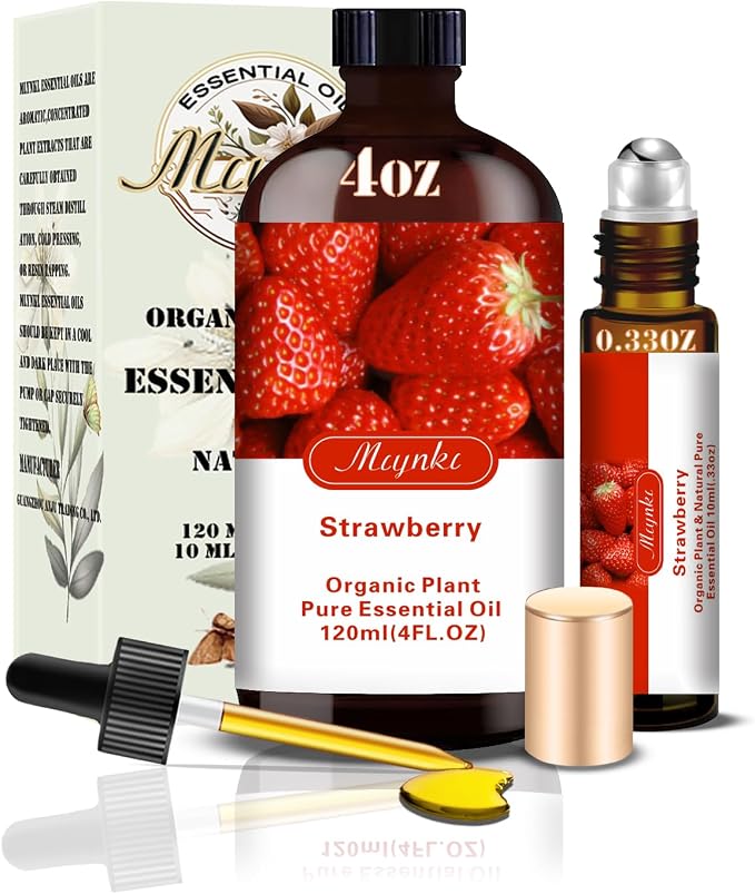 Strawberry Essential Oil, Strawberry Oil for Diffuser, Humidifier, DIY Candle, Soap, Sweet Fragrance, Home, Gift Ready,Strawberry Fragrance Oil - MLYNKL Essential Oils (4.33 fl oz / 130ml)