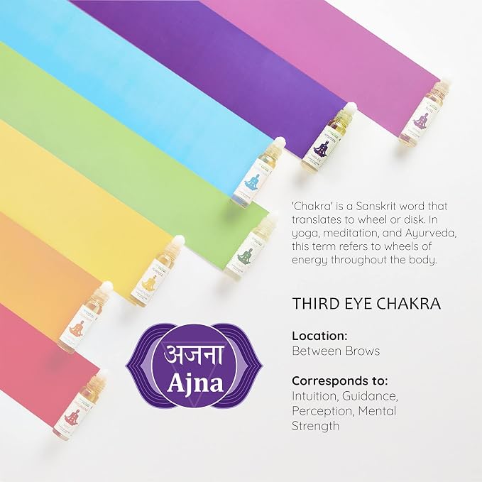 Third Eye Chakra Essential Oil Roll-On Blend by Aromafume | 10ml/0.33 fl oz | Ajna | Aromatherapy Oils for Chakra Balance | Rose & Juniper Extracts | Amethyst Incense for Meditation, Yoga, Reiki
