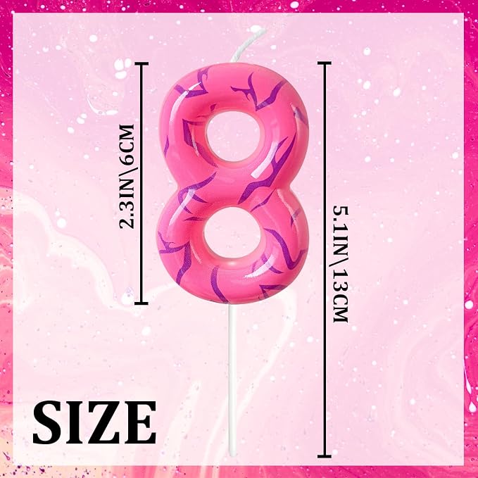 Number 8 Birthday Candle for Cake – Pink Gradient Number Candle with Mystic Rune Pattern, Decorative Cake Topper for Anniversary & Celebration