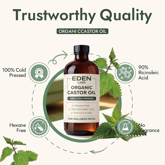 Eden Labs Castor Oil Pack, Organic Cold Pressed Castor Oil Detox Kit with Reusable Leak-Proof Wrap & Adjustable Straps, Supports Relaxation & Digestive Comfort, Easy to Use & Adjustable (1pcs)