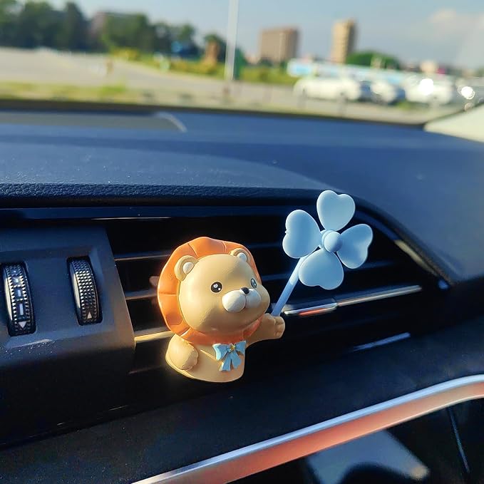 Cute Car Air Freshener Vent Clips, 3D Animal with Mini Fan Diffuser Vent Clip, Air Conditioning Decoration Car Accessories for Women and Men