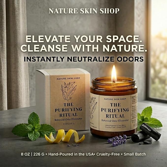 Nature Skin Shop The Purifying Ritual Botanical Odor Eliminator Soy Candle Smoke Neutralizer Vegan Home Fragrance 8 oz