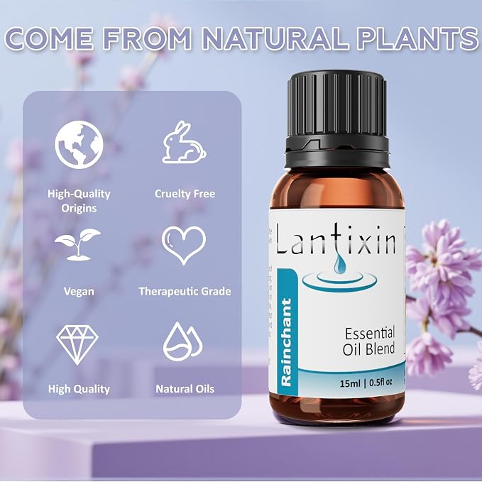 Lantixin Essential Oil Blend for Diffuser – Black Spruce & Ylang Ylang in Rosehip Oil – Aromatherapy Blend for Relaxation,Sleep, Spa – for Humidifiers, Home, Hotel – 0.5 Fl Oz (Rainchant Awakening)