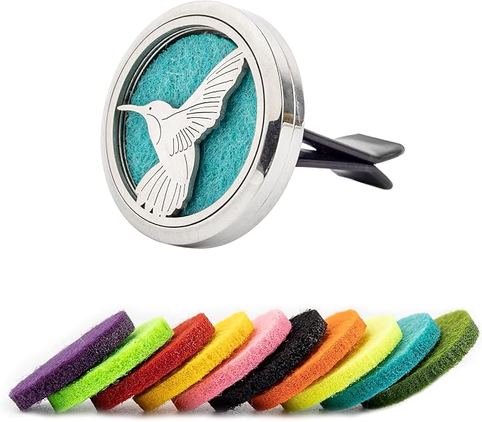 AUEAR, Bird Car Diffuser Vent Clips Aromatherapy Essential Oil Diffusers 30mm Stainless Steel Lockets with 10 Felt Refill Pads