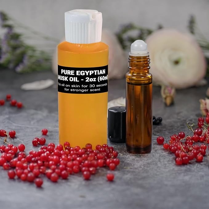 AromaZen Pure Egyptian Musk Oil 16oz (473ml) for Women & Men with Amber Glass Empty Roll On Bottle 10ml - Best Original Fragrance Aromatherapy Perfume Cologne Essential Body Oil in Bulk (2oz)