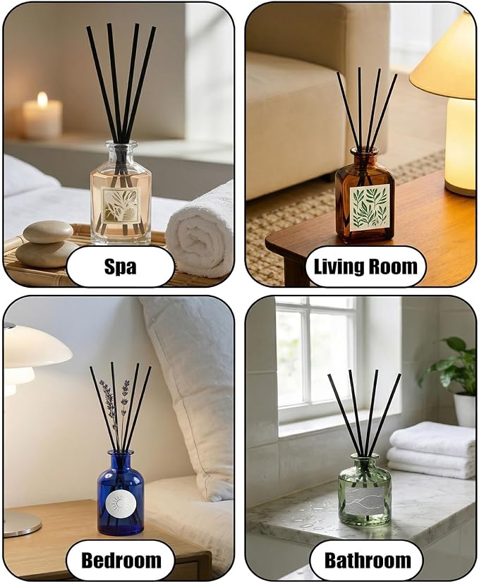 250 Pcs Reed Diffuser Sticks, 10 Inch Black Fibre Diffuser Reeds (3mm), Essential Oil Diffuser Refill Sticks for Home Office Spa & Fragrance