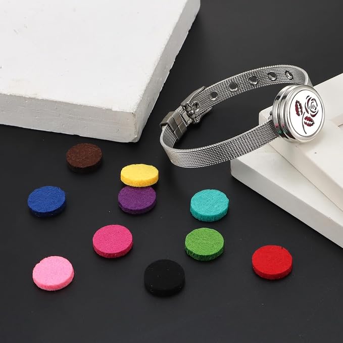 Essential Oil Diffuser Bracelet with Gift Box Aromatherapy Locket Adjustable Stainless Steel Rose Watch Chain Bracelet with 10 Pcs Refill Pads for Women