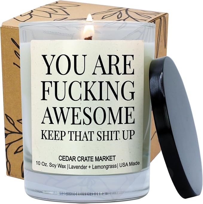 Cedar Crate Market - Inspirational Gift for Women, Men, Thank You Candle - You are Awesome, Keep that Up - Friendship Gifts for Women, Birthday Present for her, Encouragement, Scented Candle