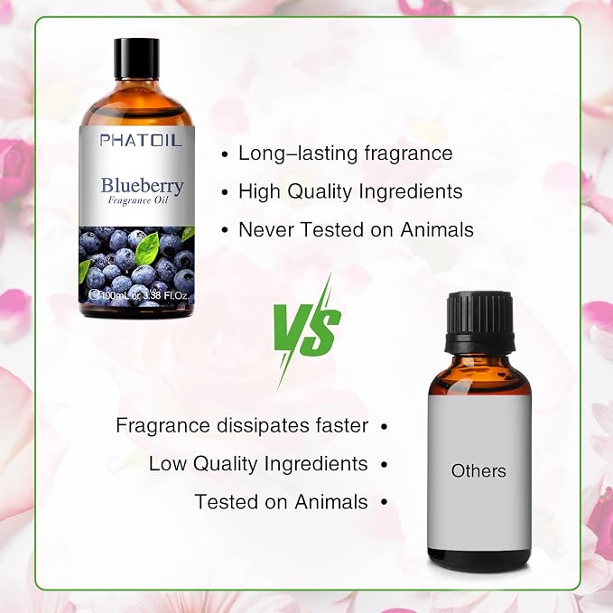 PHATOIL 3.38FL.OZ Blueberry Fragrance Oils for Aromatherapy, Essential Oils for Diffusers for Home, Perfect for Diffuser, Yoga, Skin Care, DIY Candle and Soap Making - 100ml