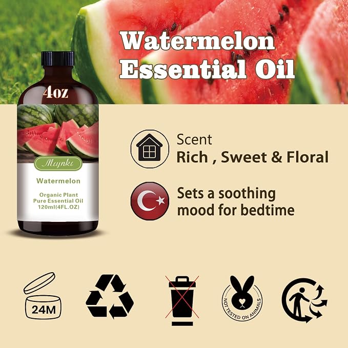 Watermelon Essential Oil, Watermelon Oil for Diffuser, Humidifier, DIY Candle, Soap, Fresh Scent, Summer, Gift Ready,Watermelon Fragrance Oil - MLYNKL Essential Oils (4.33 fl oz / 130ml)