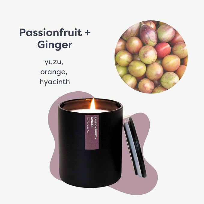 Calyan Wax Co. Passionfruit & Ginger Scented Candle - 75 Hour Burn - Luxury Clean Soy Wax Candles - Long Lasting Black Tumbler Jar Candle for Home - 10.2oz