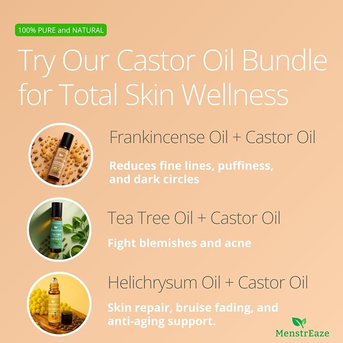 Castor Oil Roll On and Frankincense Essential Oil for Face, High Potency Eye Roller for Skin, 100% Pure Natural Moisturizer for Fine Lines & Dark Circles - 10ml Roller