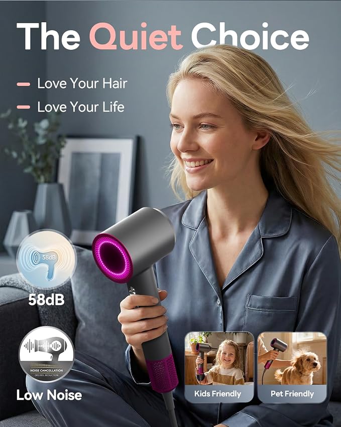 Hair Dryer, 160000RPM with 500M Ionic Negative, Blow Dryer with Diffuser, Fast Drying Hairdryer for Women and Men, Thermo-Control Lightweight Quiet for Curly Hair, Home Travel Salon