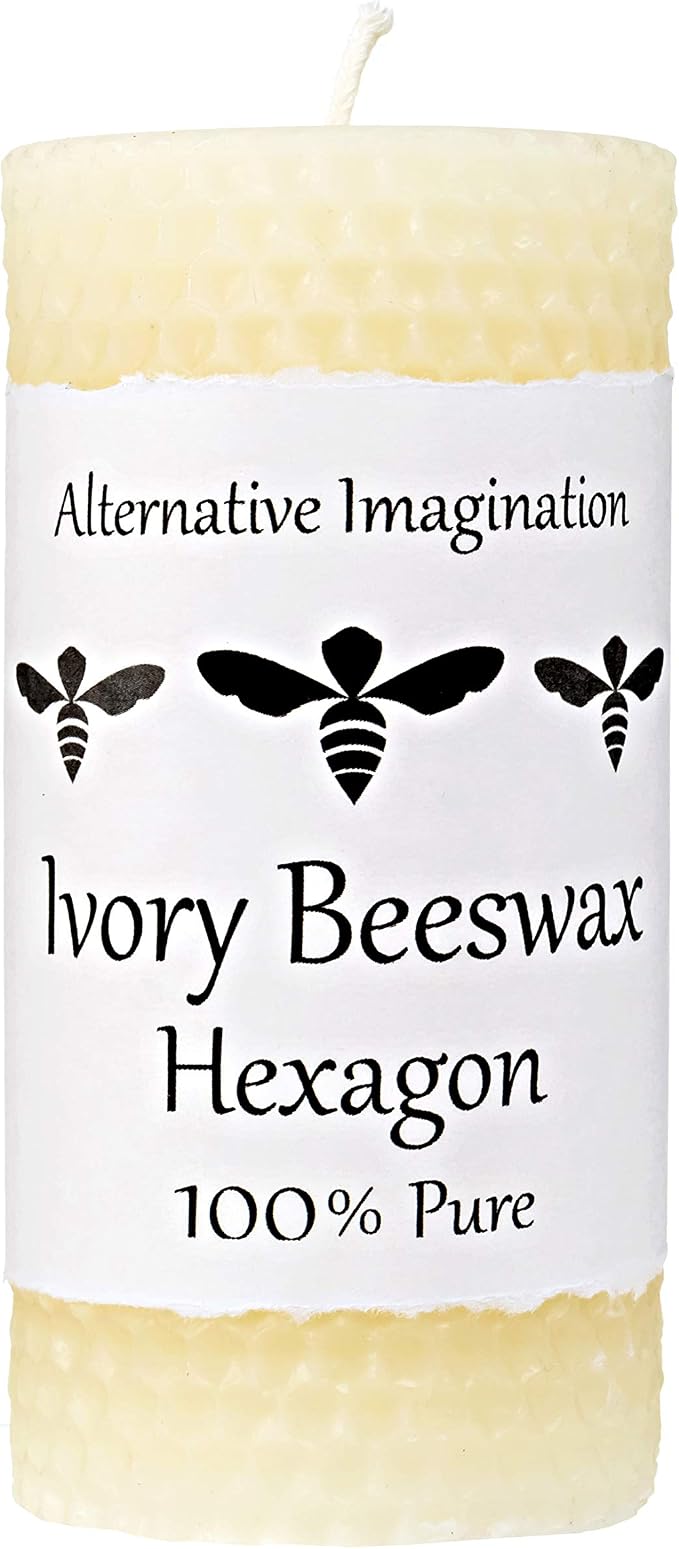 Hexagon 100% Pure Beeswax Candles - 2x5 Natural Ivory Beeswax Candle for Home Decor, Mood Lighting, Gifts - 45 Hour - Unscented, Clean Burning, Smokeless, Dripless - 1 Pack - Alternative Imagination