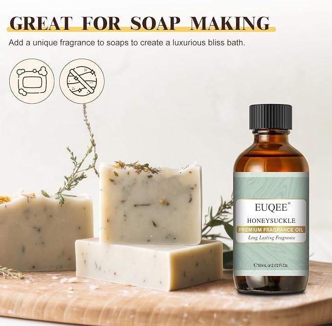EUQEE Honeysuckle Fragrance Oil 60 ml Premium Fragrance Essential Oil with Glass Dropper for Candle Making, DIY Bath Bombs, Aromatherapy (2.02 Fl oz)