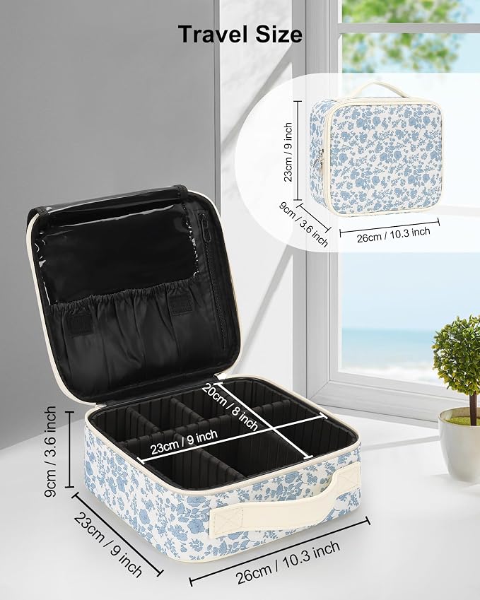Relavel Travel Makeup Case, Professional Makeup Artist Makeup Bag, Portable Makeup Train Case Organizer with Adjustable Dividers, Cute Cosmetic Bags Birthday Gifts for Girls and Women, Floral Print