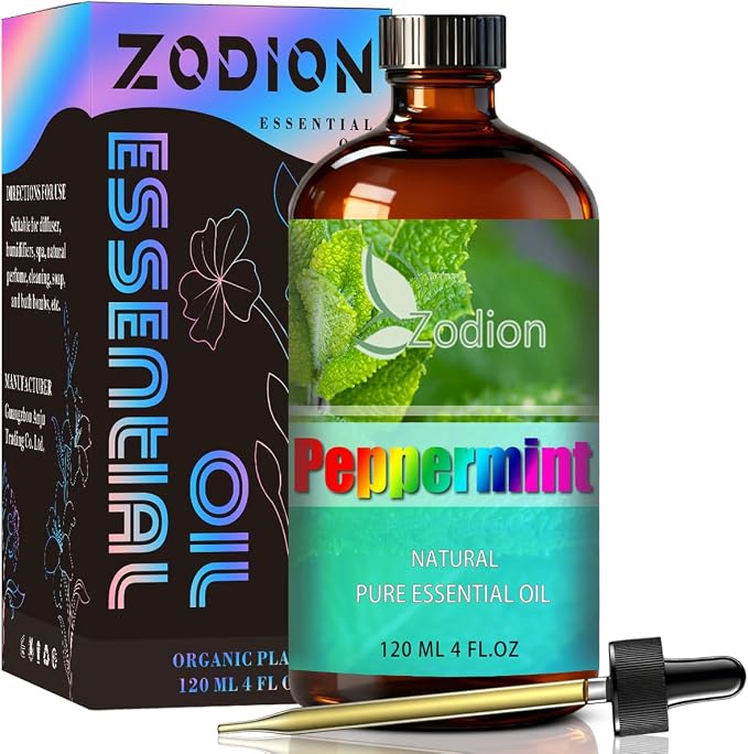 Peppermint Essential Oil, Peppermint Fragrance Oil for Diffuser, Massage, Humidifier, DIY Candle, Soap Making, Home, Bath, Yoga - 4 fl oz (120ml) - ZODION Essential Oils