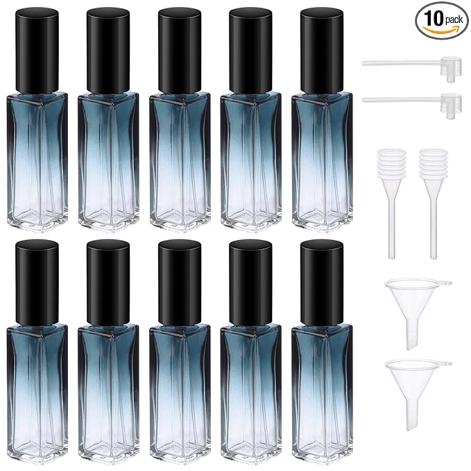 Segbeauty Perfume Travel Refillable, 10 Packs Glass Perfume Bottles for Toiletries, 10ML Mini Pocket Perfume Dispensing Bottle Atomizer Fine Mist Sprayer Set with 2 Extra Pump, Funnel and Dropper