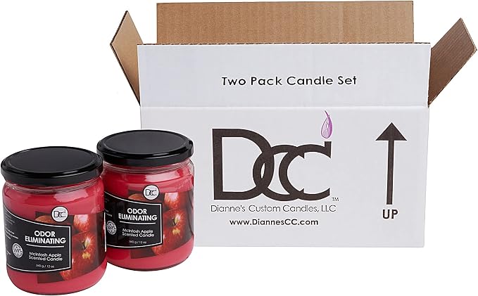 McIntosh Apple 2 Pack Odor Eliminating Highly Fragranced Candle - Eliminates 95% of Pet, Smoke, Food, and Other Smells Quickly - Up to 80 Hour Burn time - 12 Ounce Premium Soy Blend