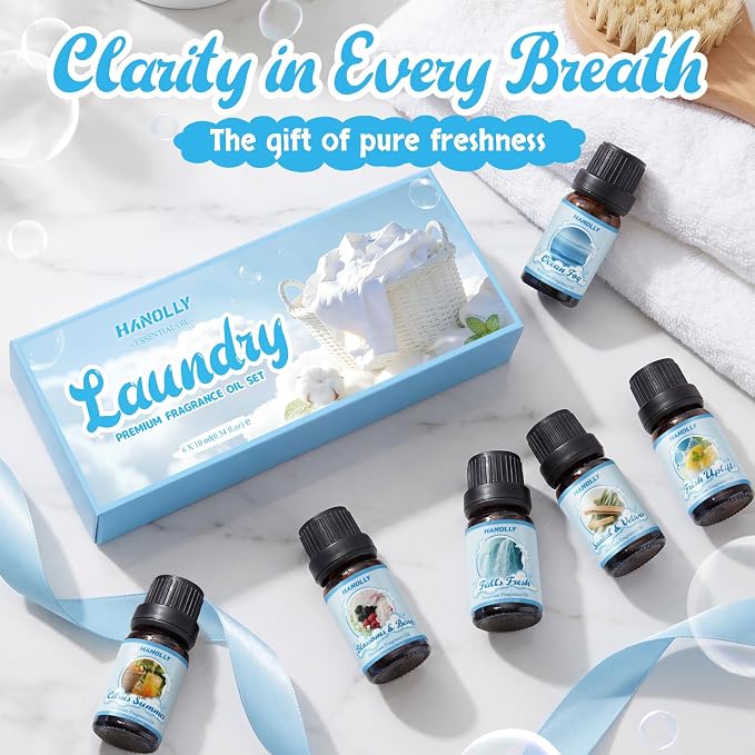 Essentials Oils for Laundry, Clean Fragrance Oils for Diffuser, Candle & Soap Making, Use with Wool Dryer Balls,Fresh Uplift,Citrus Summer, Ocean Fog, Falls Fresh, Santal & Vetiver, Blossoms & Berry