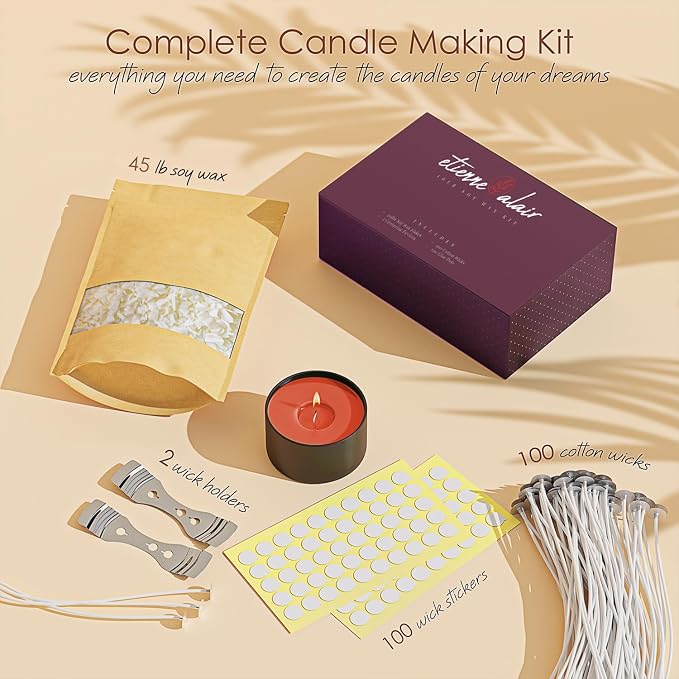 Etienne Alair Organic Soy Candle Wax for Candle Making, 45 lbs Natural Candles Making Supplies, Beeswax-Free, Paraffin-Free, Pure Soy Wax Flakes Perfect for Candles, Tealights and Melts