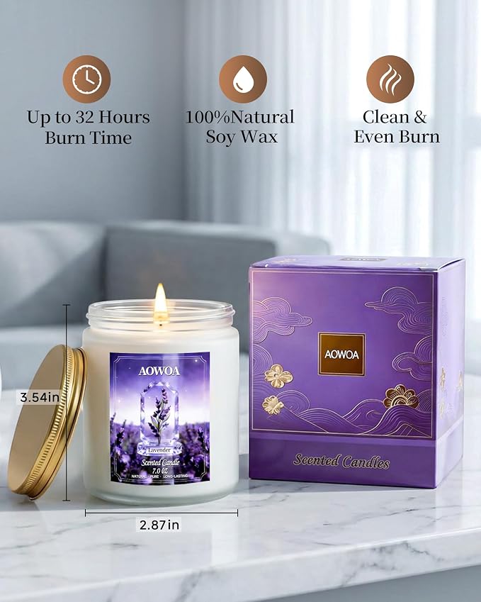 Lavender Scented Candles for Women -Aromatherapy Candle, Natural Soy Candles for Home Scented 7oz, Long Lasting Non-Toxic Clean Burning, Mom Birthday Candles Valentines Day Gifts
