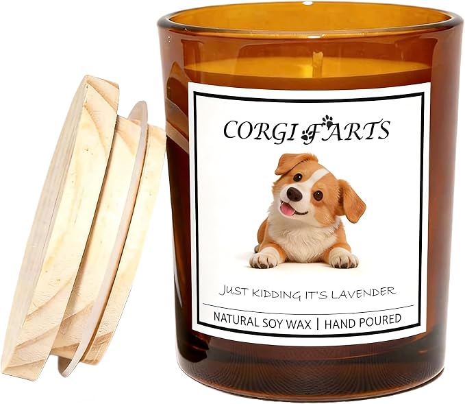 Corgi Gifts for Women | Birthday Gifts for Mom | Light When Dog Farts Candle | Cedar By Natural Soy Wax | Pet Safe Friendly Memorial Candles for Home Scented Household Essentials