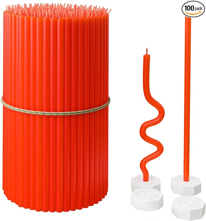 BlueBee Pure Beeswax Candles Bulk for Home - 100pcs Tall Thin Taper Candles + 4 Holders, Honey Scent, Smokeless, Long-Burn, All Natural for Church Prayer, Hanukkah, Birthday Cake, Christmas Advent