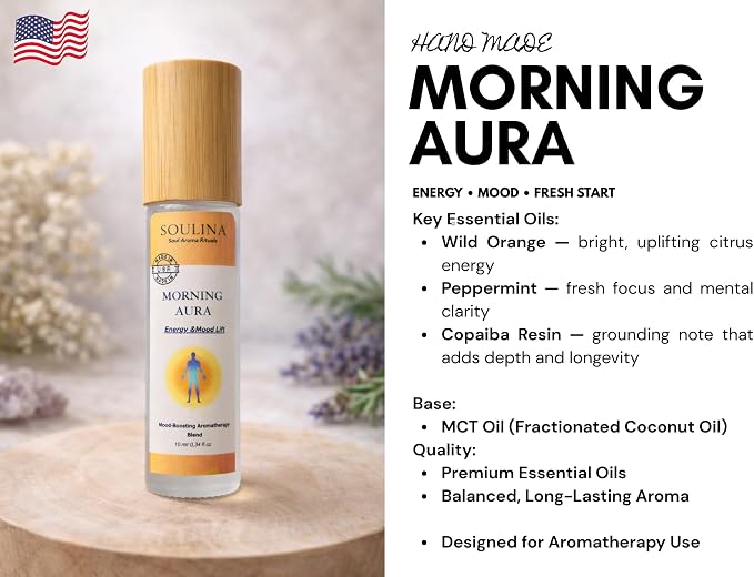 Soulina Set of 4 Essential Oil Roller – Sleep, Energy, Breath & Focus Aromatherapy Roll-On Kit, Natural Blends with MCT Oil, Handmade in USA, 4 x 10 ml