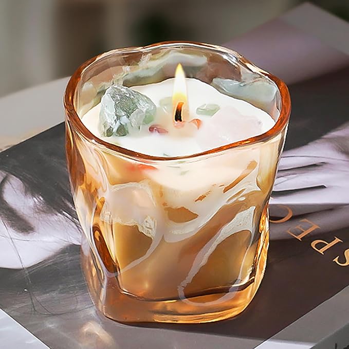 Scented Soy Candles with Crystals Inside Aromatherapy Candle for Women Positivity Energy Gift Mothers Days Birthday Orange Floral Scent