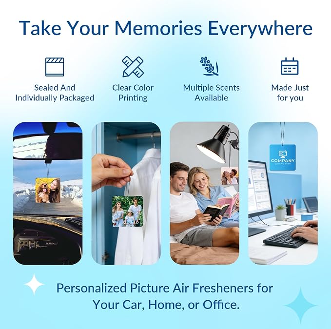 Custom Air Fresheners with Picture for Car | Personalized Photo Gifts; Double-Sided Print; Hanging Ornament; Scent Choice Available; Square Shape