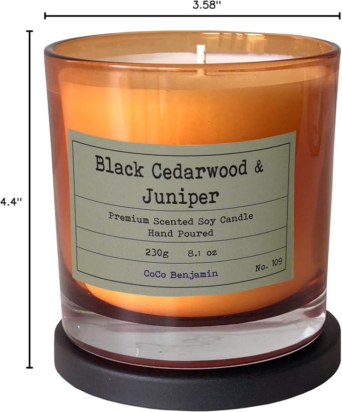 100% Natural Soy Wax Candle by CoCo Benjamin - Highly Scented & Hand-Poured Luxury Candle (Black Cedarwood & Juniper) - Clean Burning Cotton Wick