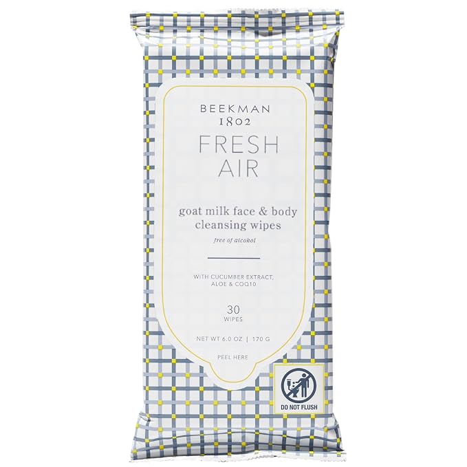 Beekman 1802 Face Wipes – Makeup Remover Wipes for Face, Facial Cleansing Wipes that Remove Makeup & Dirt, Travel Essentials, Face Wipes with Goat Milk & Aloe, Fresh Air 30 Count