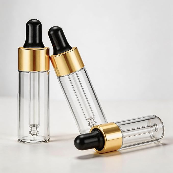 Elfenstall- 10Pcs 5ml 1/6 oz Glass Dropper Bottles Small Empty Bottle Liquid Containers Clear Mini Sample Vials for Perfume Essential Oils Cosmetic Aromatherapy Lab and Travel