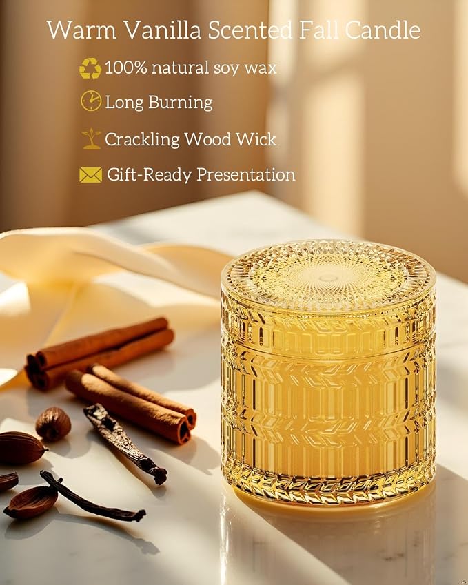 Hidden Label Wild Warm Vanilla Candle, 7.4oz Crackling Wood Wick | 55H Burn Time | 100% Soy Wax Blend | Non-Toxic Clean Formula | Hearth-Like Ambiance | Fall Decor Gift for Women | Relaxation