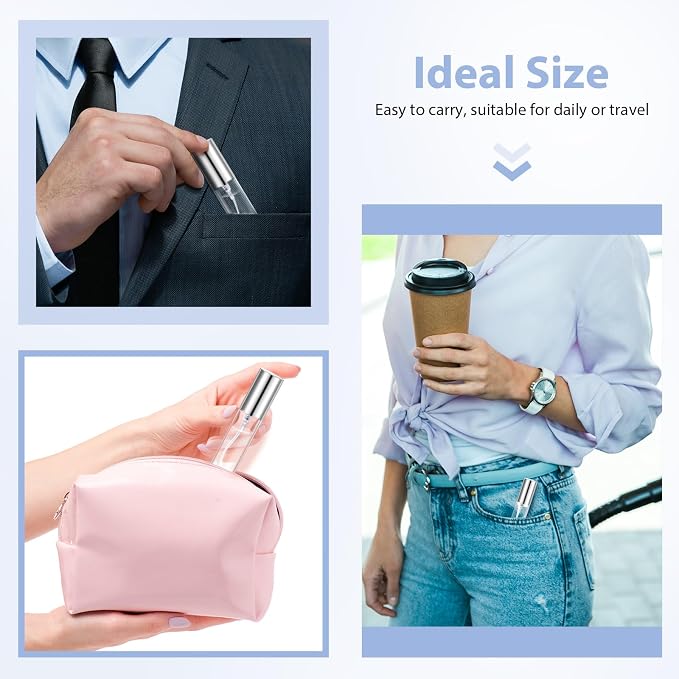 Yinder 25 Pcs 15ml Travel Spray Bottle Refillable Perfume Atomizer Bulk Glass Mini Cologne Perfume Bottles Empty Fine Mist Portable Small Sample Containers(Silver)