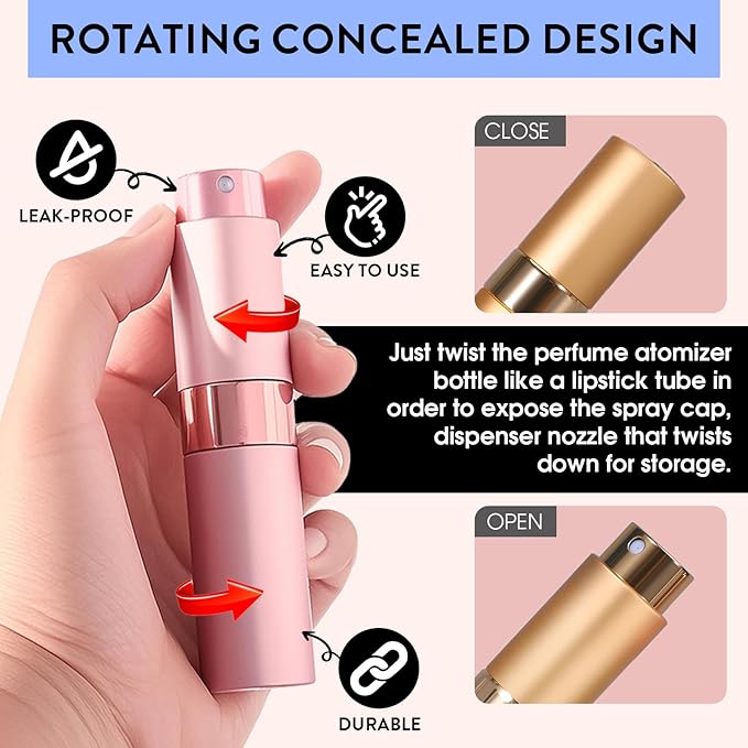 3 Pack 8ML Portable Atomizer Perfume Cologne Travel Spray Bottle for Refill Empty Cologne Dispenser Mini Sprayer for Adults Twist Tpye