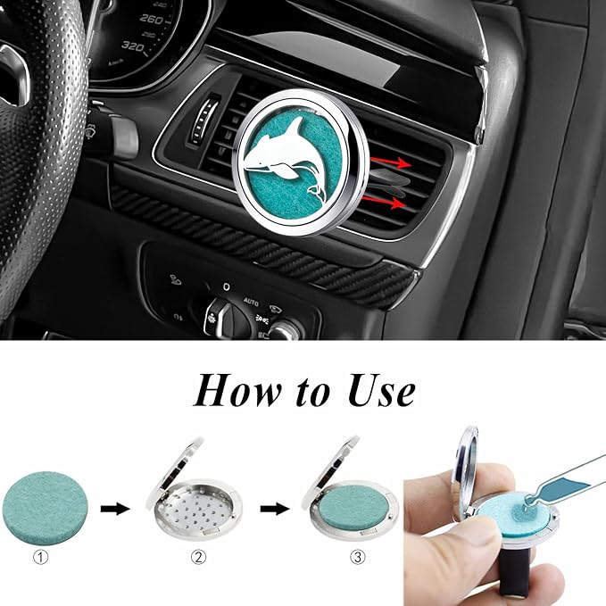 AZNECK Car Vent Clip Diffuser for Essential Oils,Stainless Steel Vent Holders with 10 Felt Pads Each, Set for Family Vehicles