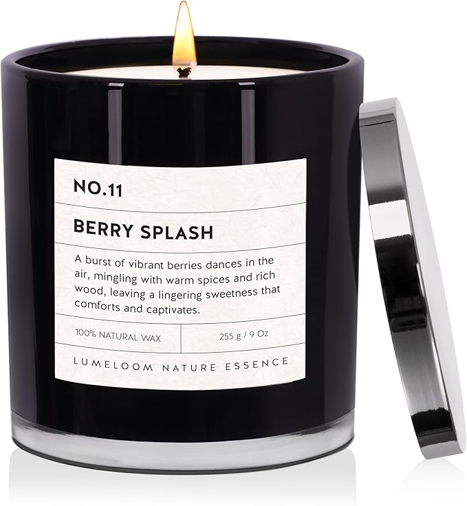 LUMELOOM Berry Splash Luxury Scented Candles, 9oz Soy Wax Candles for Home Scented, BlackBerry, Boysenberry & Woods Scent, Long Burning Time, Gifts for Women, Friends, Men, Mom, Sister