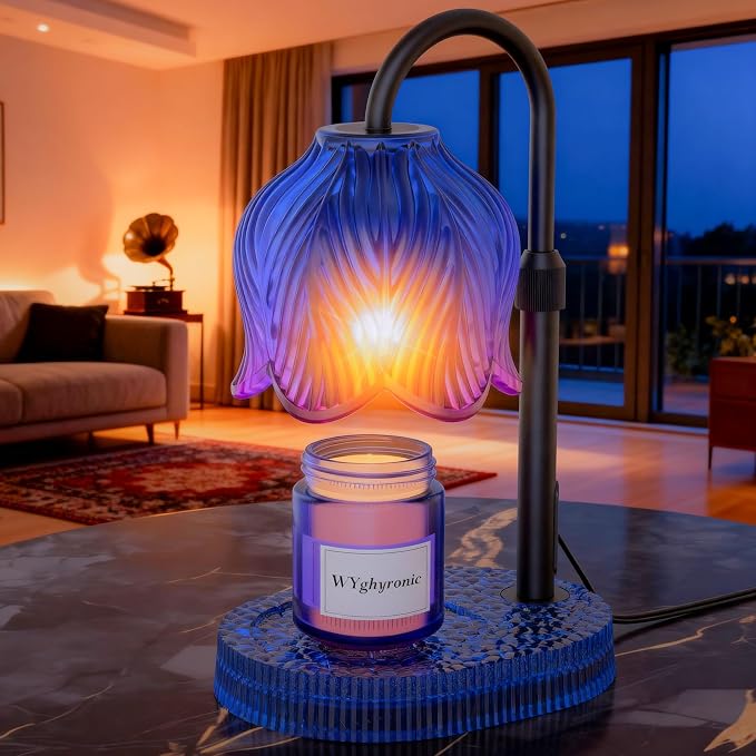 Candle Warmer Lamp with Adjustable Height - Flameless 4-Level Dimmable Wax Warmer, Timer Function & Stylish Design in Multiple Colors (Blue)