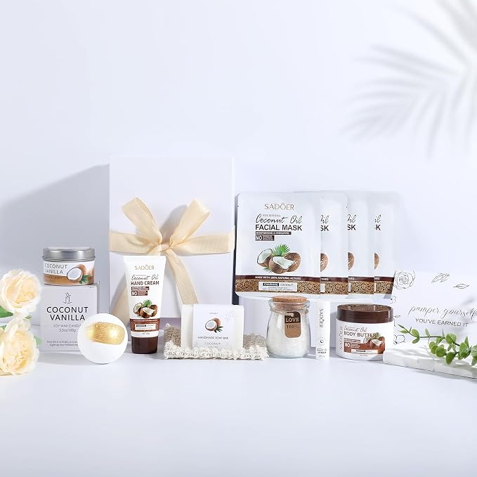 Coconut Spa Gifts for Women Birthday Self Care Kit Mothers Gifts Basket Thank You Relaxing Bath Sets for Moms Friends Co-worker Daughter Girlfriend Grandma Sister Teacher Daughter-in-Law