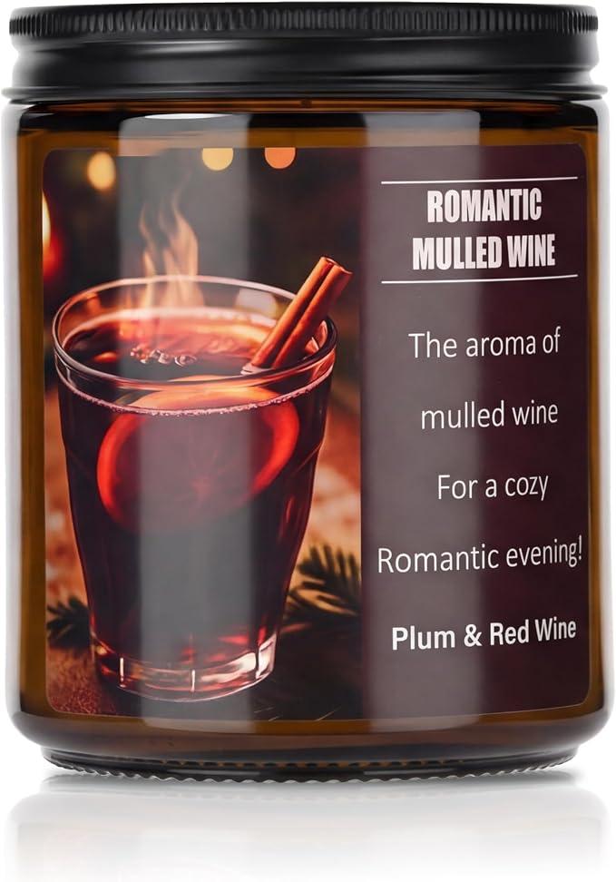 Mulled Wine Plums Candles for Romantic Gifts, 20 Hours Burn Soy Candle Gift for Women Stress Relief, Meditation, Yoga, Relaxing, Natural Soy Wax for Men and Women, 4oz