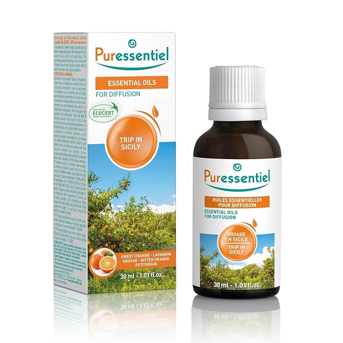 Puressentiel Diffusion Essential Oil - Naturally Derived Aromatherapy Blend - Formulated for Diffusion - Made with Beneficial Essential Oils - Eco-Friendly Products - Trip in Sicily - 1.01 oz