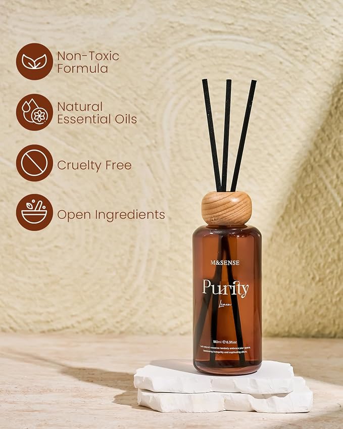 M&SENSE Linen Reed Diffuser: Upgraded Formula 6.3 fl oz Non-Toxic Aroma Set with Sticks, Long-Lasting Natural Essential Oil Gifts for Home, Bedroom