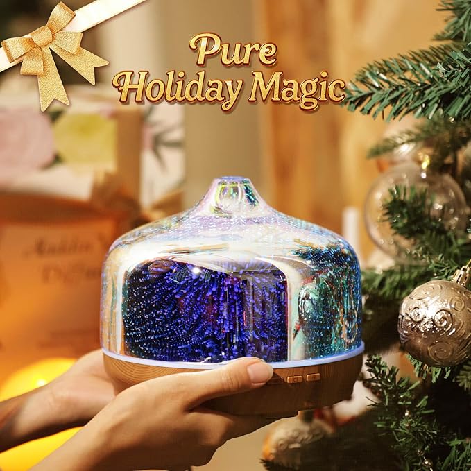 Porseme 500ml Glass Essential Oil Diffuser Aromatherapy Ultrasonic Cool Mist Humidifier 15-21 Running Hours Diffusers with Remote Control for Sleeping Yoga Working Spa(Silver